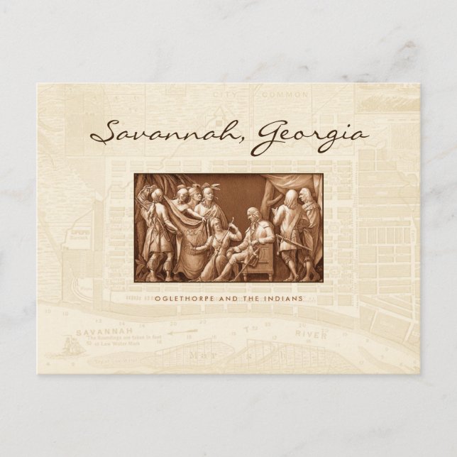Postal Oglethorpe y los indios (Anverso)