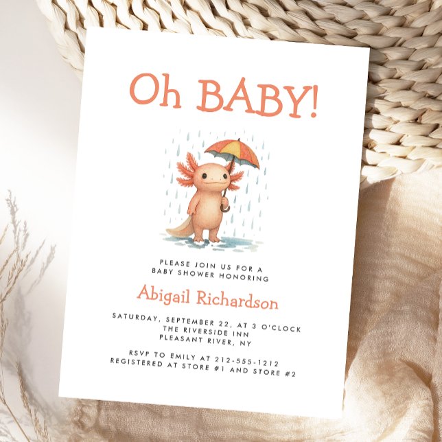 Postal Oh Baby Cute Axolotl Baby Shower Invitation (Subido por el creador)