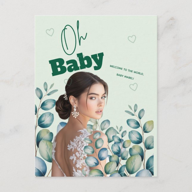 Postal Oh Baby Eucalyptus Leaves  Baby Shower (Anverso)