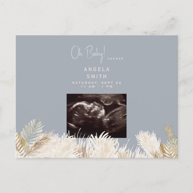 Postal Oh Baby Ultrasound Dusty Blue Baby Shower (Anverso)