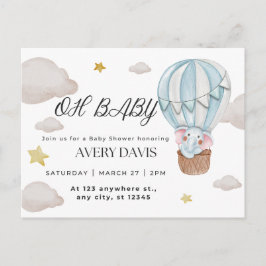 Postal oh bebé, elefante, azul