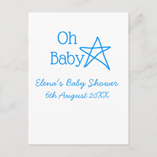Postal Oh bebé estrella azul bebé ducha agregar nombre pa (Anverso)