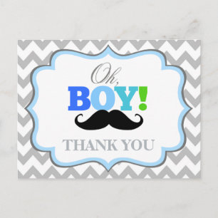 Postal Oh Boy Mustache Baby Shower Gracias Postcard