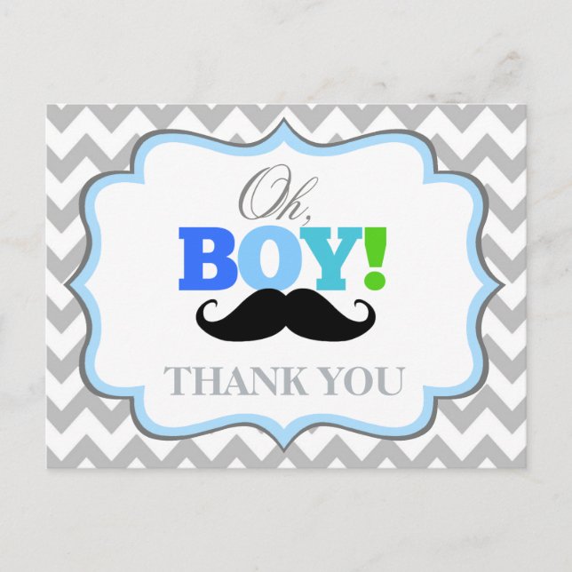 Postal Oh Boy Mustache Baby Shower Gracias Postcard (Anverso)
