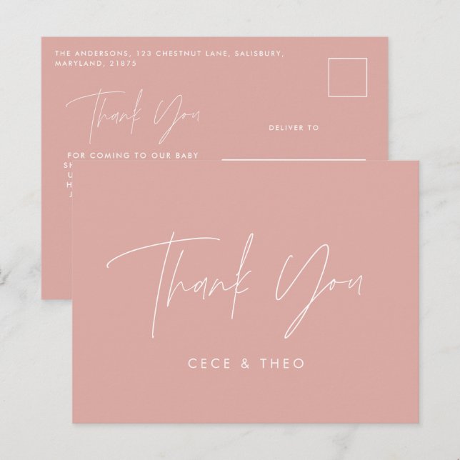 Postal oh chica Bebé ducha gracias rosa elegante (Anverso / Reverso)