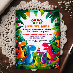 Postal ¡Oh no! Otra fiesta de cumpleaños con tema de dino