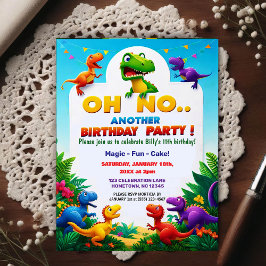 Postal ¡Oh No! Otra fiesta de cumpleaños con tema de dino