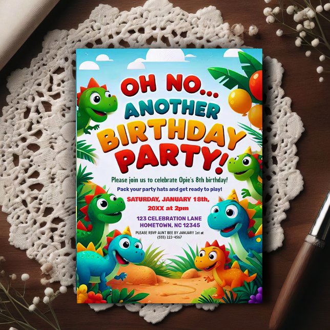 Postal ¡Oh No! Otra fiesta de cumpleaños con tema de dino (Subido por el creador)