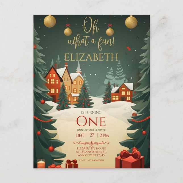 Postal Oh Qué Diversión Cumpleaños 1 Navidad  (Anverso)