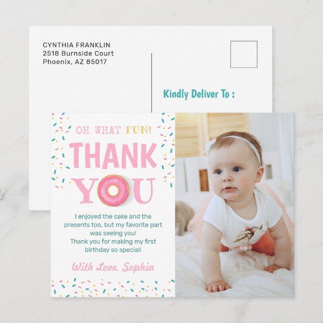 Postal Oh Qué Diversión Donut Fiesta de Cumpleaños Foto A (Anverso / Reverso)