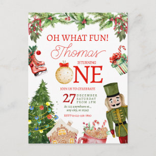 Postal Oh Qué Diversión Navidad Invierno Primer Cumpleaño