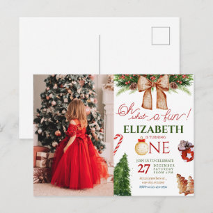 Postal Oh Qué Diversión Navidad Invierno Primera Cumpleañ