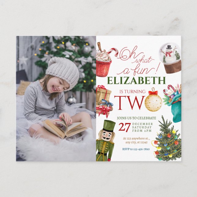 Postal Oh What Fun Christmas 2nd Birthday Photo (Anverso)