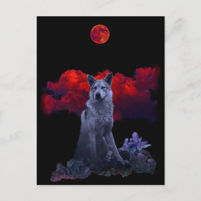 Postal Oh Wolf Moon | Postcarta de Lobo Gótico (Anverso)