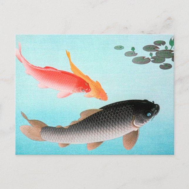 Postal Ohara Koson Common y Golden Carp Poster (Anverso)