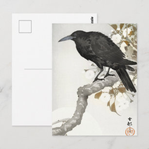 Postal Ohara Koson Crow Raven, arte de silueta de aves ja