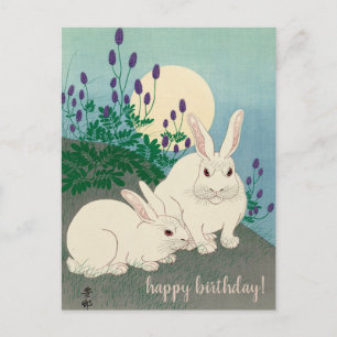 Postal Ohara Koson, Dos conejos - Arte japonés cumpleaños