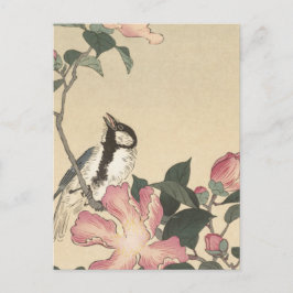 Postal Ohara Koson, flores de pájaro y rosa - japonés