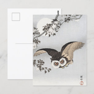 Postal Ohara Koson Scop Lechuza cerezos en flor y luna