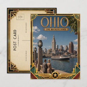 Postal Ohio Arte Deco Vintage Edad Dorada