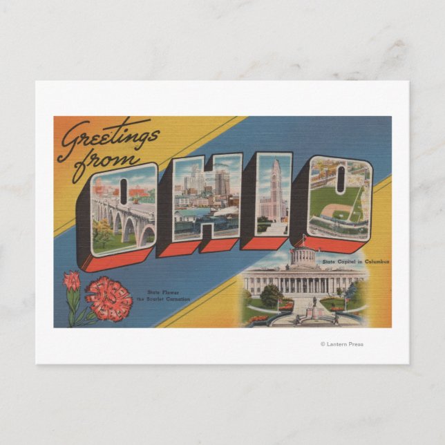 Postal Ohio (Capital Estatal/Flor) - Escena de letras gra (Anverso)