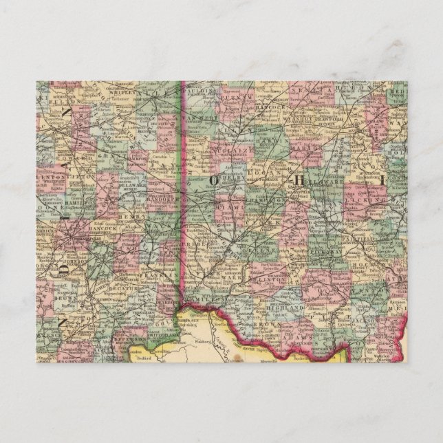 Postal Ohio, mapa de Indiana por Mitchell (Anverso)