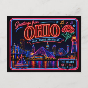 Postal Ohio Neon Estado Retro Vintage