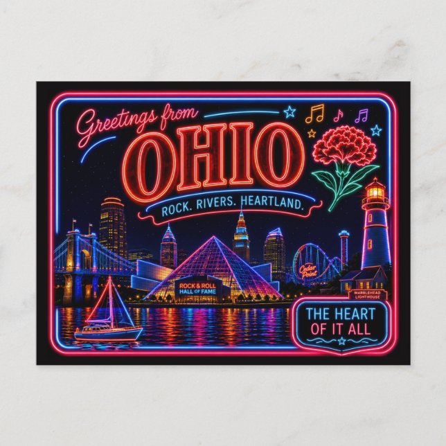 Postal Ohio Neon Estado Retro Vintage (Anverso)