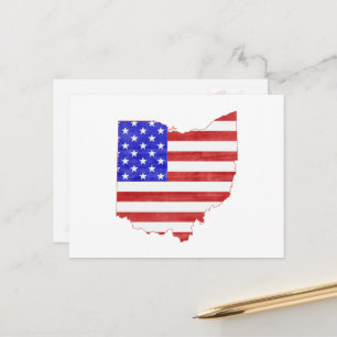 Postal Ohio Shaped Patriótico Ohioan Bandera Americana Bu