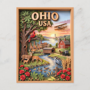 Postal Ohio Viaje Capa Paisaje 3D Fauna Silvestre Atardec