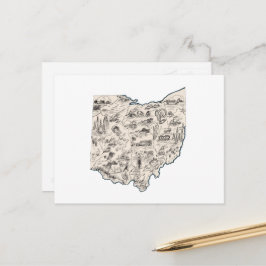 Postal Ohio Vintage Picture Map Antiguo Buckeye State