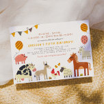 Postal Oink Moo Cock-a-doodle-doo Fun Farm Birthday Party<br><div class="desc">¡Oink, moo, cock-a-doodle-doo! ¡Queremos celebrar con ustedes! Una manera divertida de invitar a amigos y familiares a la fiesta de cumpleaños de su hijo. ¡Este diseño neutro en género es perfecto para niños y niñas de cualquier edad! En la parte delantera hay un cerdo rosado, una vaca, un burro, un...</div>