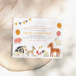 Postal Oink Moo Cock-a-doodle-doo Fun Farm Birthday Party<br><div class="desc">¡Oink, moo, cock-a-doodle-doo! ¡Queremos celebrar con ustedes! Una manera divertida de invitar a amigos y familiares a la fiesta de cumpleaños de su hijo. ¡Este diseño neutro en género es perfecto para niños y niñas de cualquier edad! En la parte delantera hay un cerdo rosado, una vaca, un burro, un...</div>