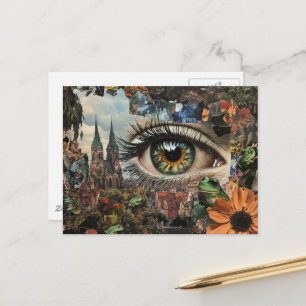 Postal Ojo Avellana Surrealista Mirando la Ciudad