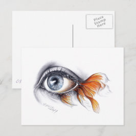 Postal Ojo con cola de pescado Arte de dibujo surrealista