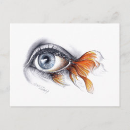 Postal Ojo con cola de pescado Arte de dibujo surrealista