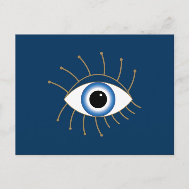 Postal Ojo Malvado Griego Con Azotes De Oro Blanco Azul (Anverso)