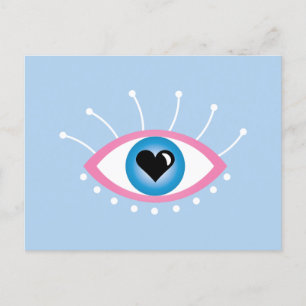 Postal Ojo Malvado Griego Con Ojos Azul Rosa