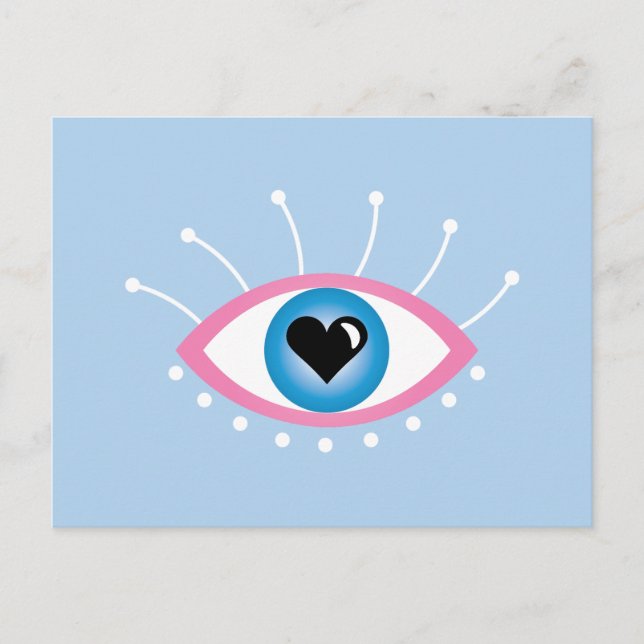 Postal Ojo Malvado Griego Con Ojos Azul Rosa (Anverso)
