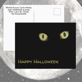Postal Ojos de gato amarillos Feliz Halloween Fotográfico