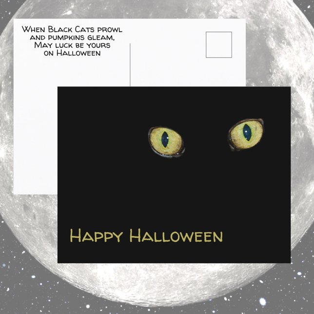 Postal Ojos de gato amarillos Feliz Halloween Fotográfico (Subido por el creador)