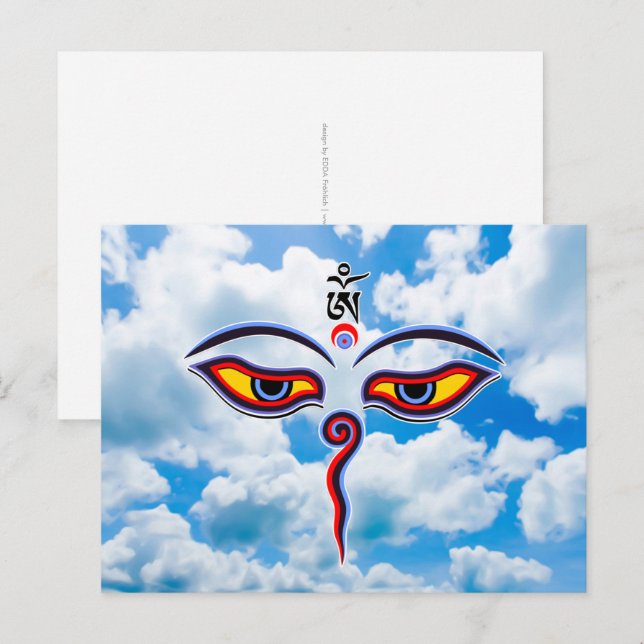 Postal Ojos de la Sabiduría de Buda - ojos del templo Bod (Anverso / Reverso)
