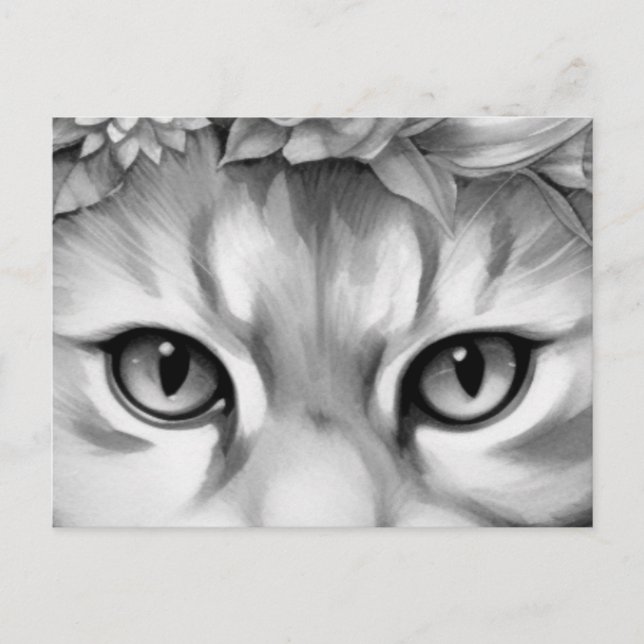 Postal Ojos lindos de gato en tonos grises (Anverso)
