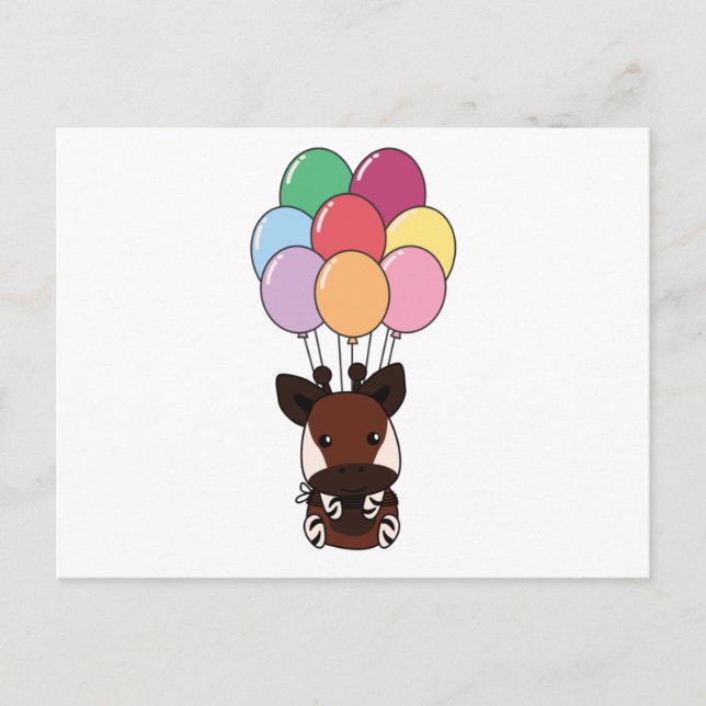 Postal Okapi vuela Con Globos Coloridos (Anverso)
