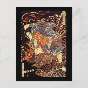 Postal Oki no Jiro Hiroari Matando al Monstruo Kuniyoshi