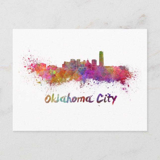 Postal Oklahoma City skyline in watercolor (Anverso)