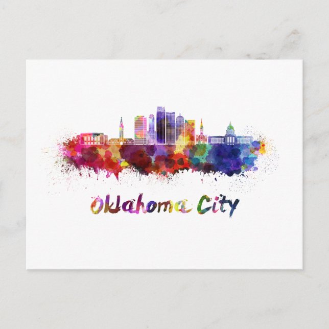 Postal Oklahoma City V2 skyline in watercolor (Anverso)