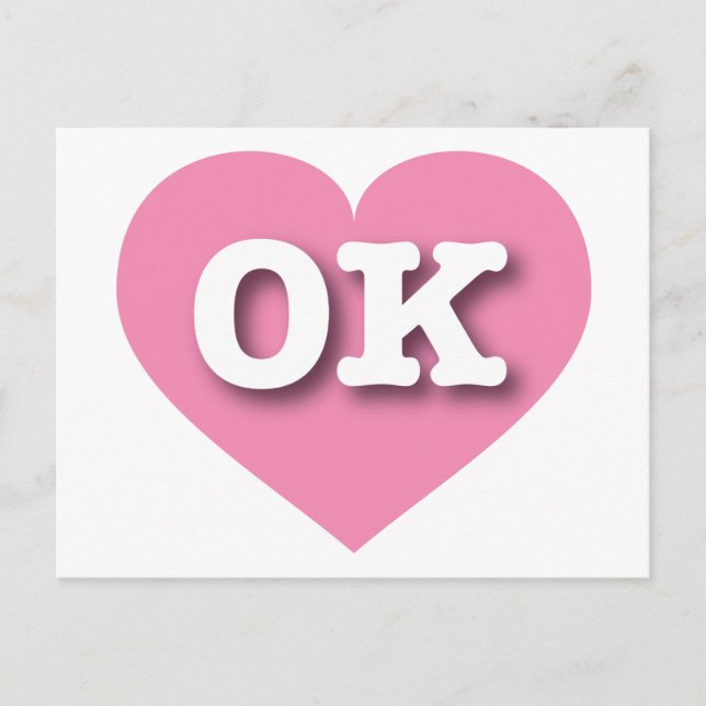 Postal Oklahoma Corazón Rosa - Amo OK (Anverso)