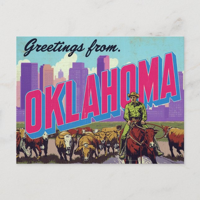 Postal Oklahoma Cowboy Cattle City (Anverso)