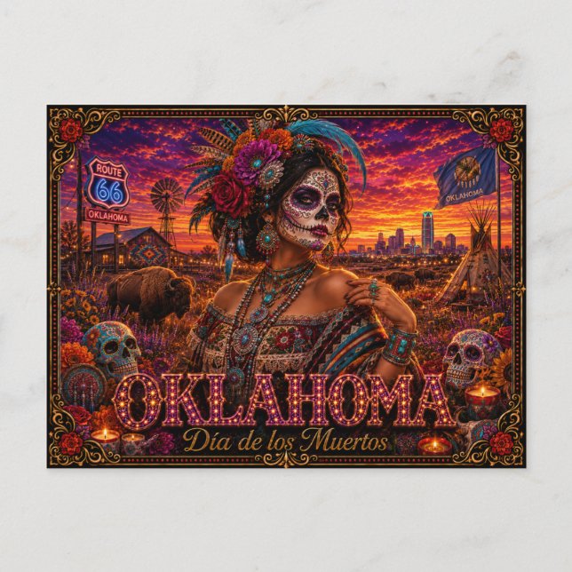 Postal Oklahoma Día de los Muertos Retro (Anverso)